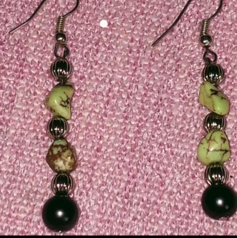 Citron Magnesite, Silver Plated, Dangle Earrings. Hand Crafted in New Mexico